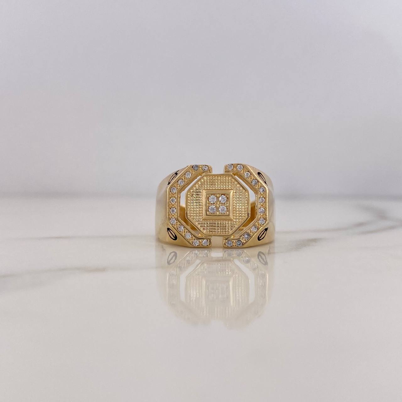 Octagonal Ring 8gr / T9 1/4 / White Zircons 18K Yellow Gold $