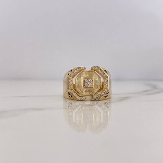 Octagonal Ring 8gr / T9 1/4 / White Zircons 18K Yellow Gold $