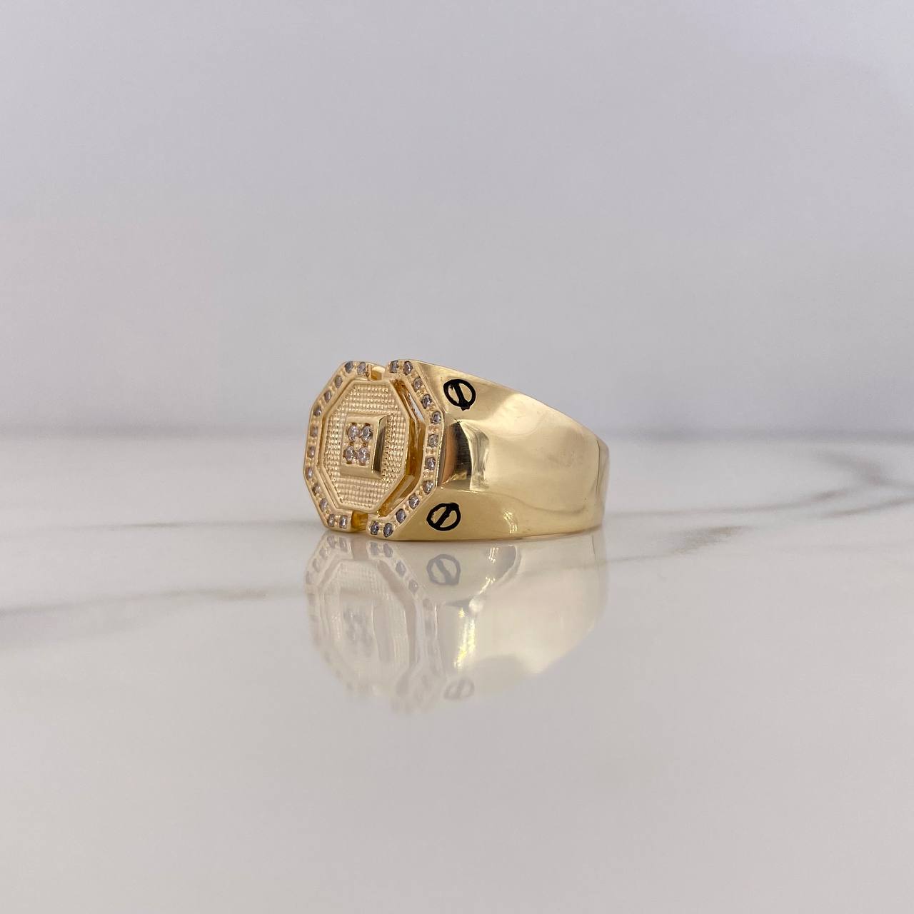 Octagonal Ring 8gr / T9 1/4 / White Zircons 18K Yellow Gold $