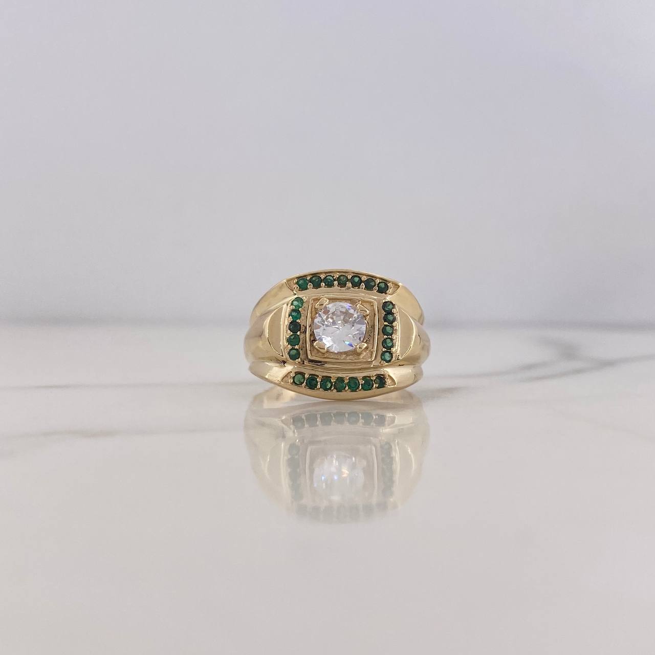 Signet Ring 6.3gr / T8 1/2 / Green Zircons White 18K Yellow Gold $