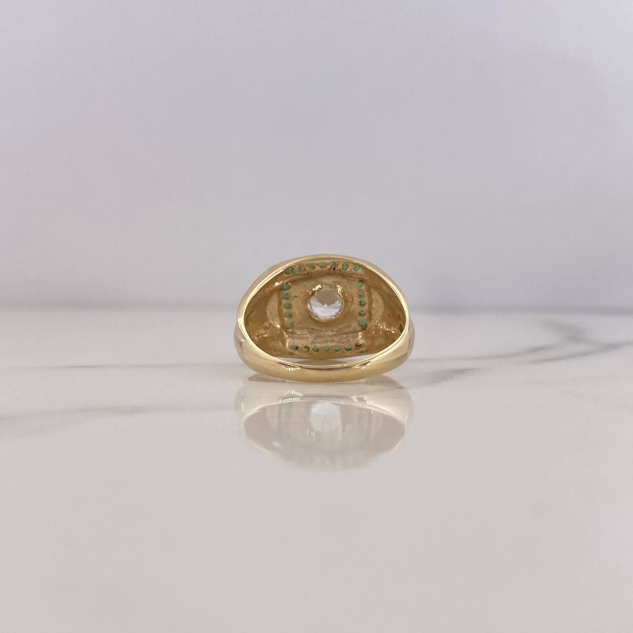 Signet Ring 6.3gr / T8 1/2 / Green Zircons White 18K Yellow Gold $