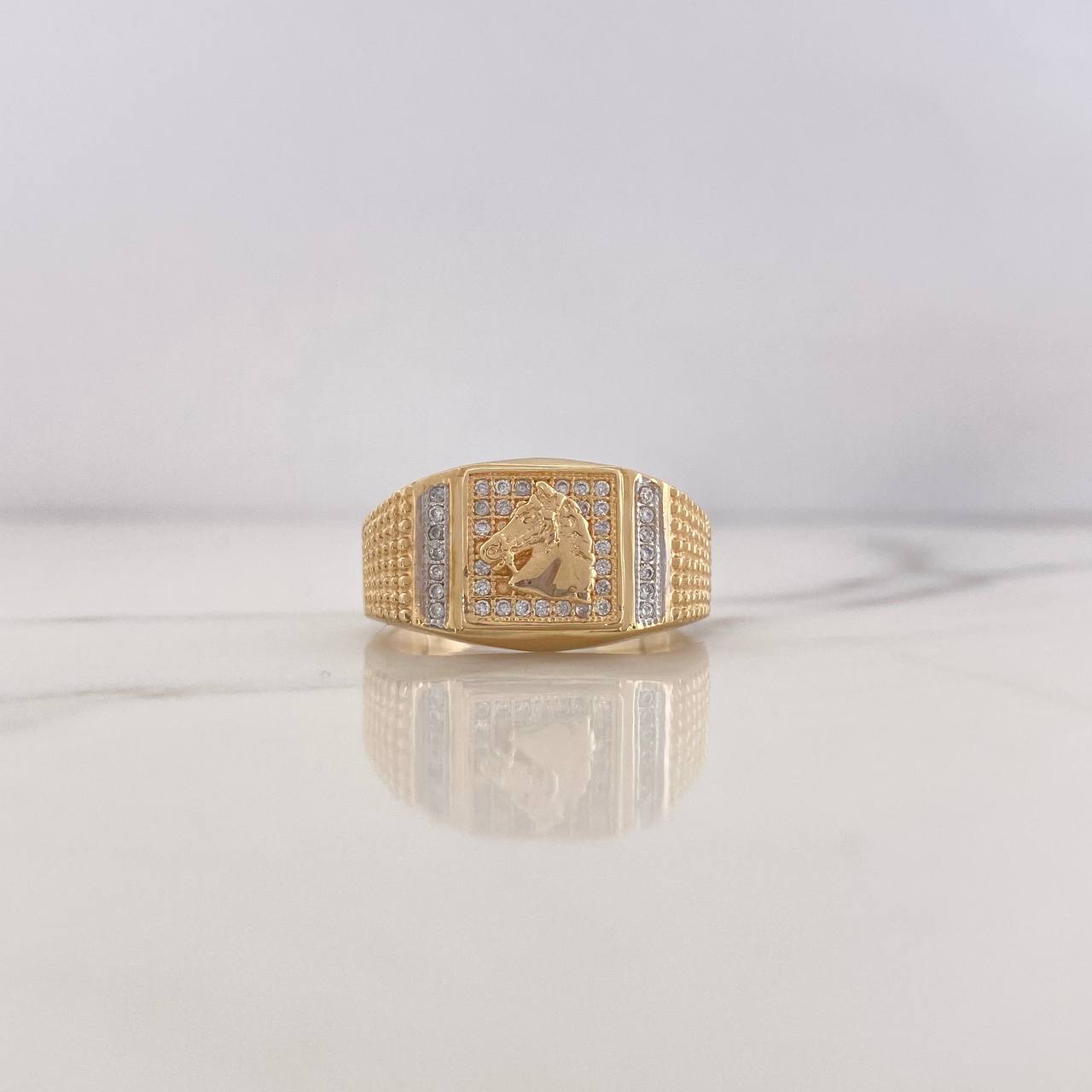 Horse Ring 8.2gr / Size 10 1/2 / White Zircons Two-tone Yellow and White 18K $