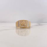 Horse Ring 8.2gr / Size 10 1/2 / White Zircons Two-tone Yellow and White 18K $