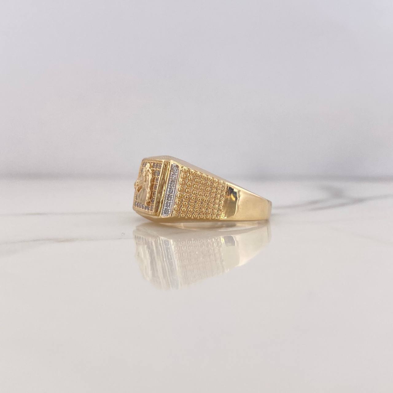 Horse Ring 8.2gr / Size 10 1/2 / White Zircons Two-tone Yellow and White 18K $