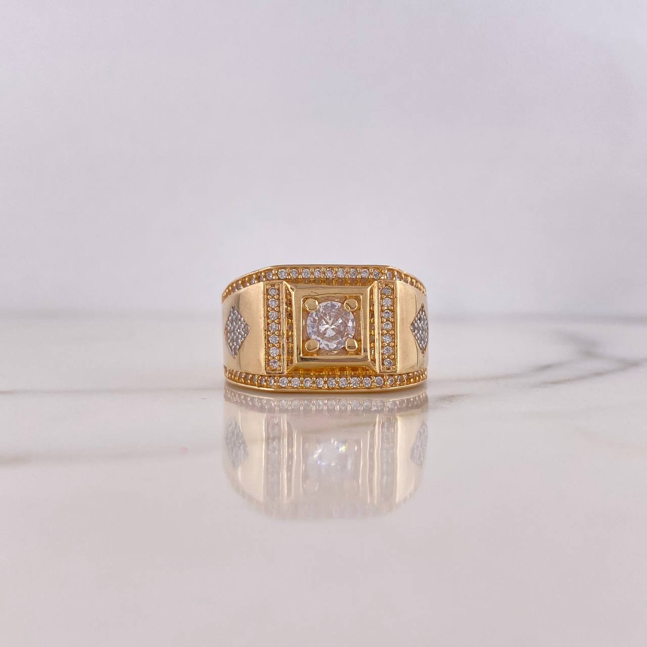 Square Rhombus Ring 11.75gr / Size 10 1/4 / White Zircons Two-tone Yellow and White Gold 18K $