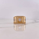 Square Rhombus Ring 11.75gr / Size 10 1/4 / White Zircons Two-tone Yellow and White Gold 18K $