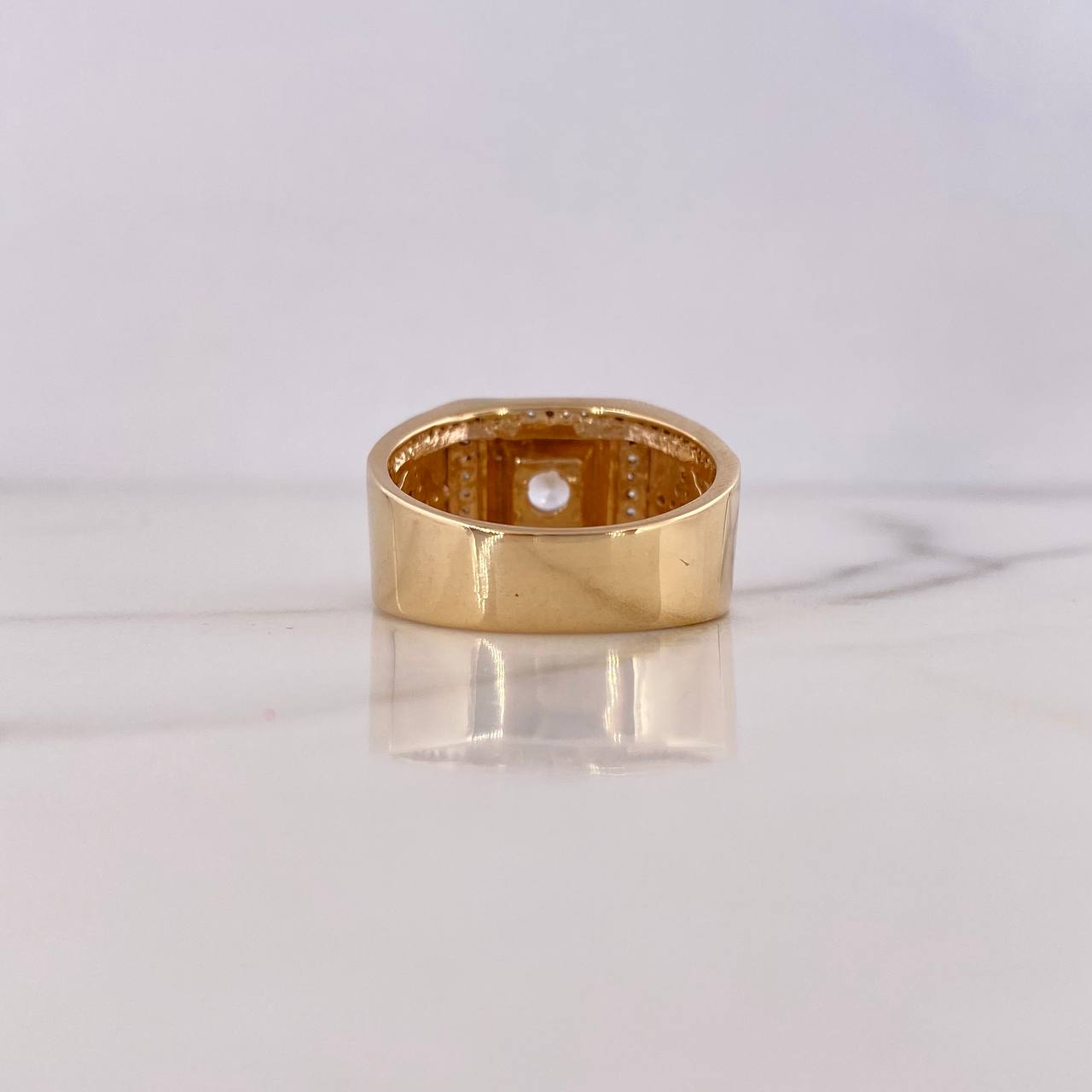 Square Rhombus Ring 11.75gr / Size 10 1/4 / White Zircons Two-tone Yellow and White Gold 18K $