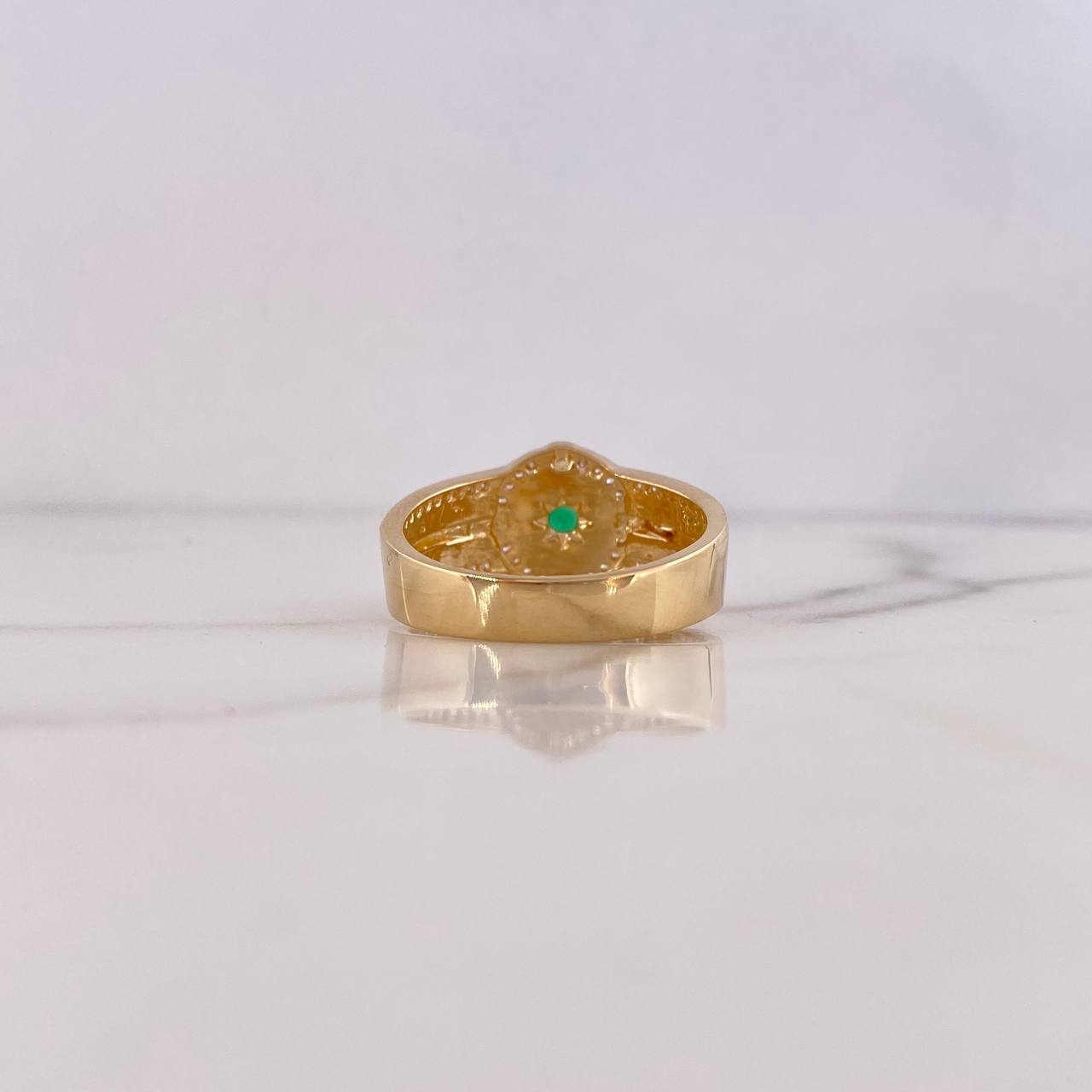 Compass Star Cardinal Ring 7.4gr / T10 3/4 / Green and White Zircons 18K Yellow Gold $