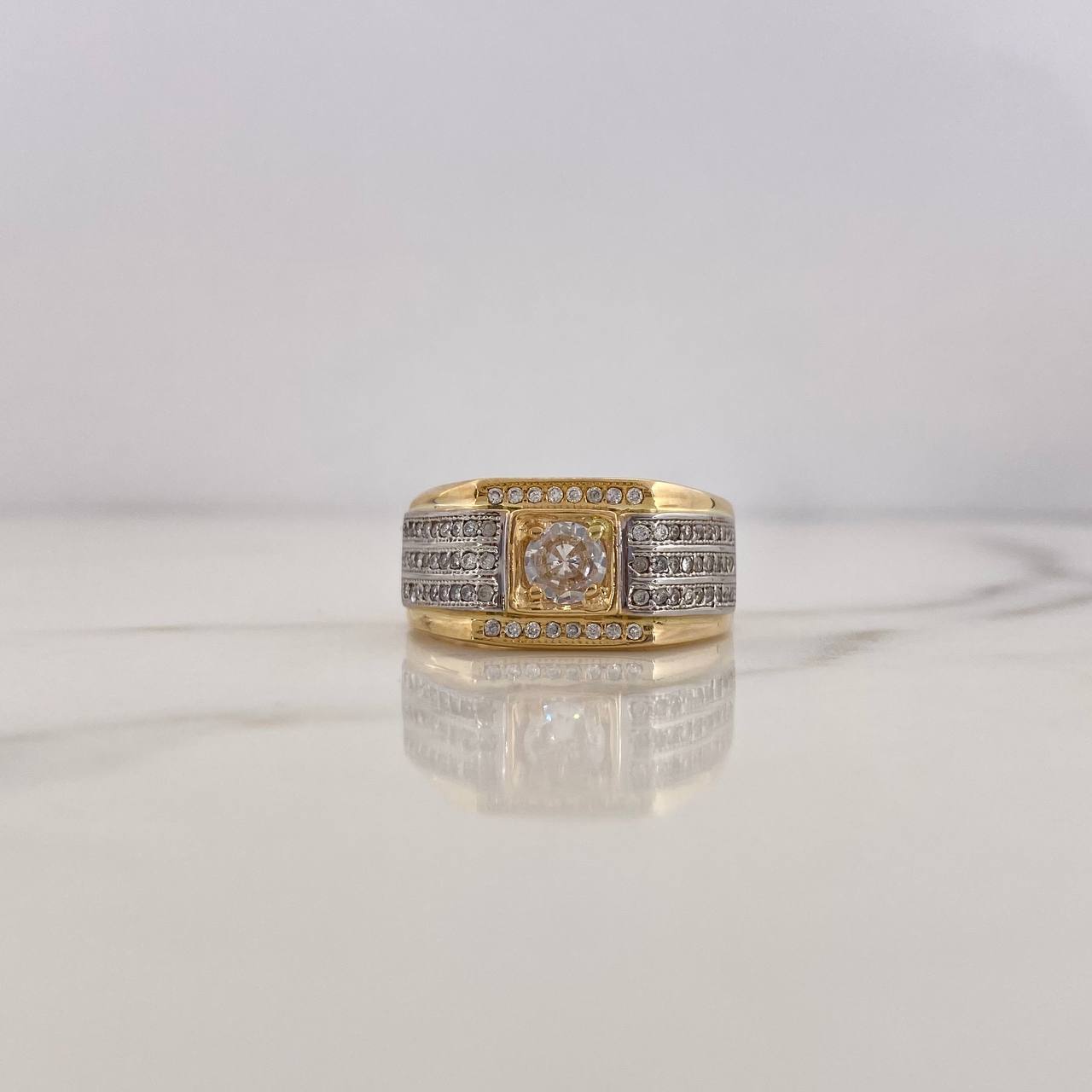 Square Signet Ring 7.6gr / Size 9 1/2 / White Zircons Two-tone 18K Yellow and White Gold $