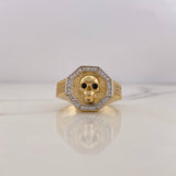 Octagonal Skull Signet Ring 8.15gr / Size 10 1/4 / Black and White Zircons Two-tone 18K Yellow and White Gold $