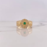 Compass Star Cardinal Ring 7.4gr / T10 3/4 / Green and White Zircons 18K Yellow Gold $