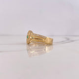 Compass Star Cardinal Ring 7.4gr / T10 3/4 / Green and White Zircons 18K Yellow Gold $