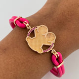 Bracelet Bear Ts 13gr / 21.2cm / Fuchsia Rubbers Fuchsia Zircons 18K Rose Gold &