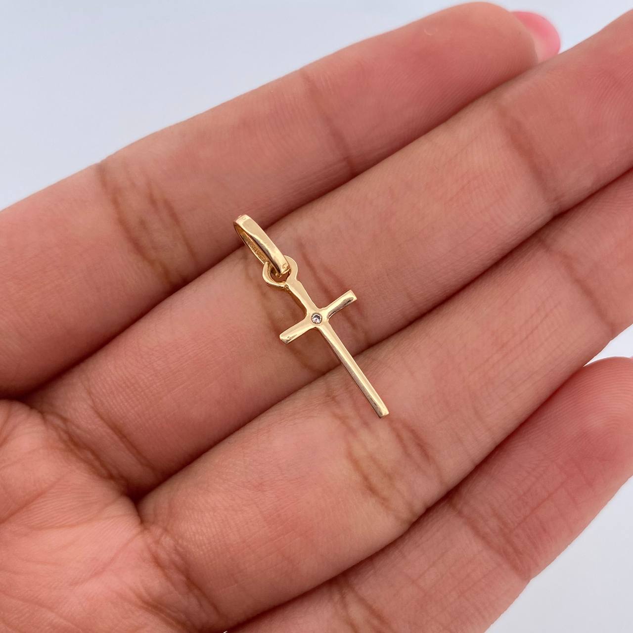 Pendant Cross 0.5gr / 2cm / White Zircon Yellow Gold 18K $