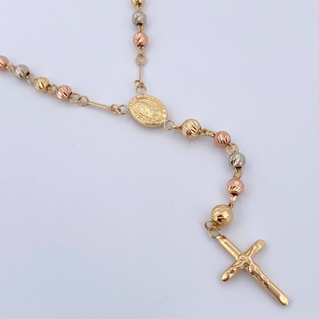 Rosary Virgin Guadalupe 11gr / 60cm / 4mm-5mm Beads Diamond Cut Three 18K Gold $