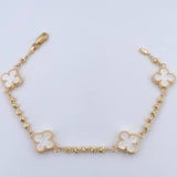 Clover Bracelet Military 5.7gr / 19cm / 2.8mm Beads Diamond Cut Electrostatic White Yellow Gold 18K $