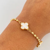 Clover Bracelet Military 5.7gr / 19cm / 2.8mm Beads Diamond Cut Electrostatic White Yellow Gold 18K $