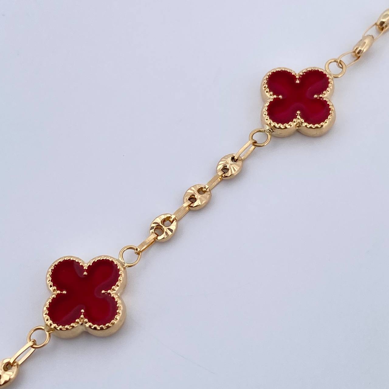 Bracelet GC Clover 5.4gr / 19cm / 3mm Diamond Cut Red Yellow Gold 18K $