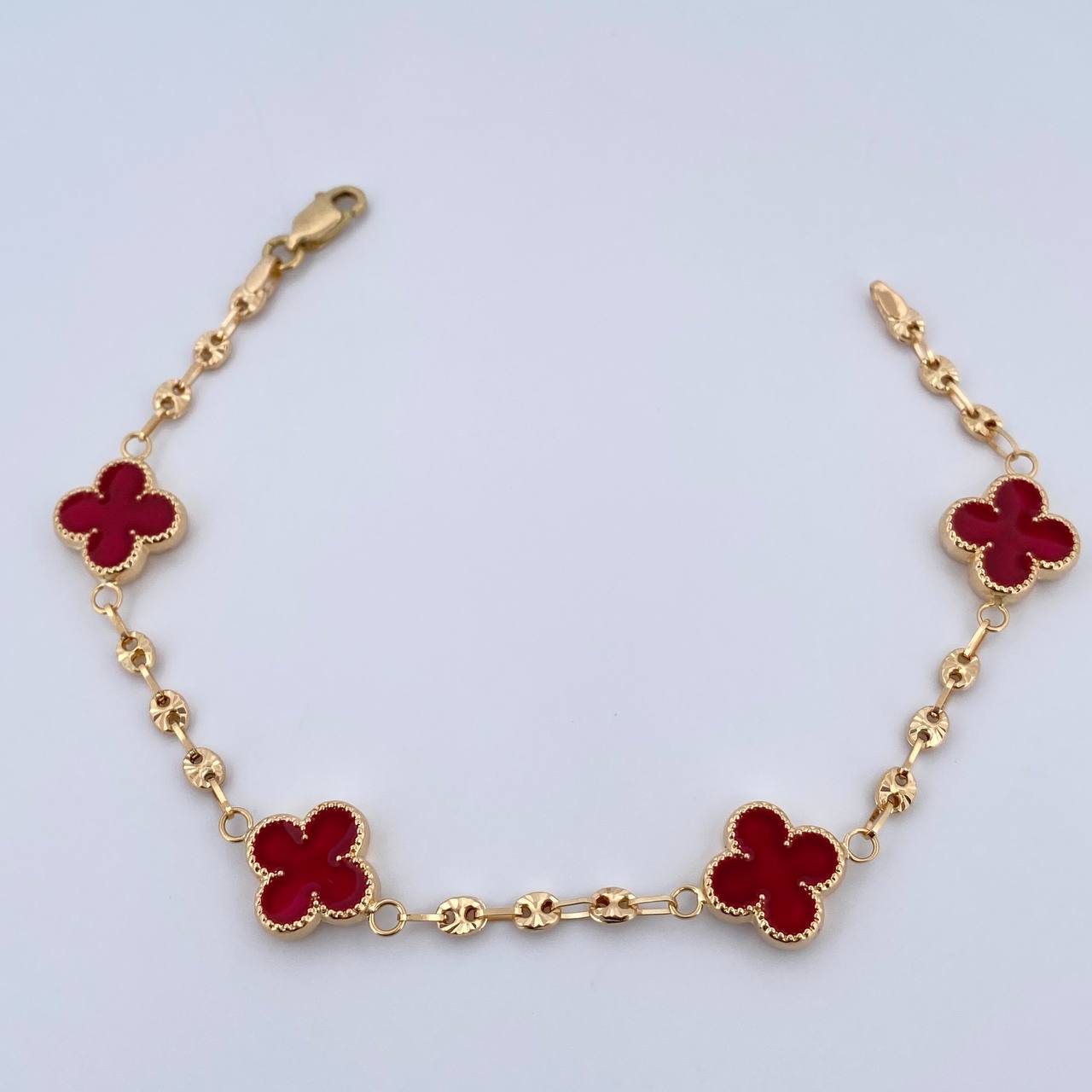 Bracelet GC Clover 5.4gr / 19cm / 3mm Diamond Cut Red Yellow Gold 18K $