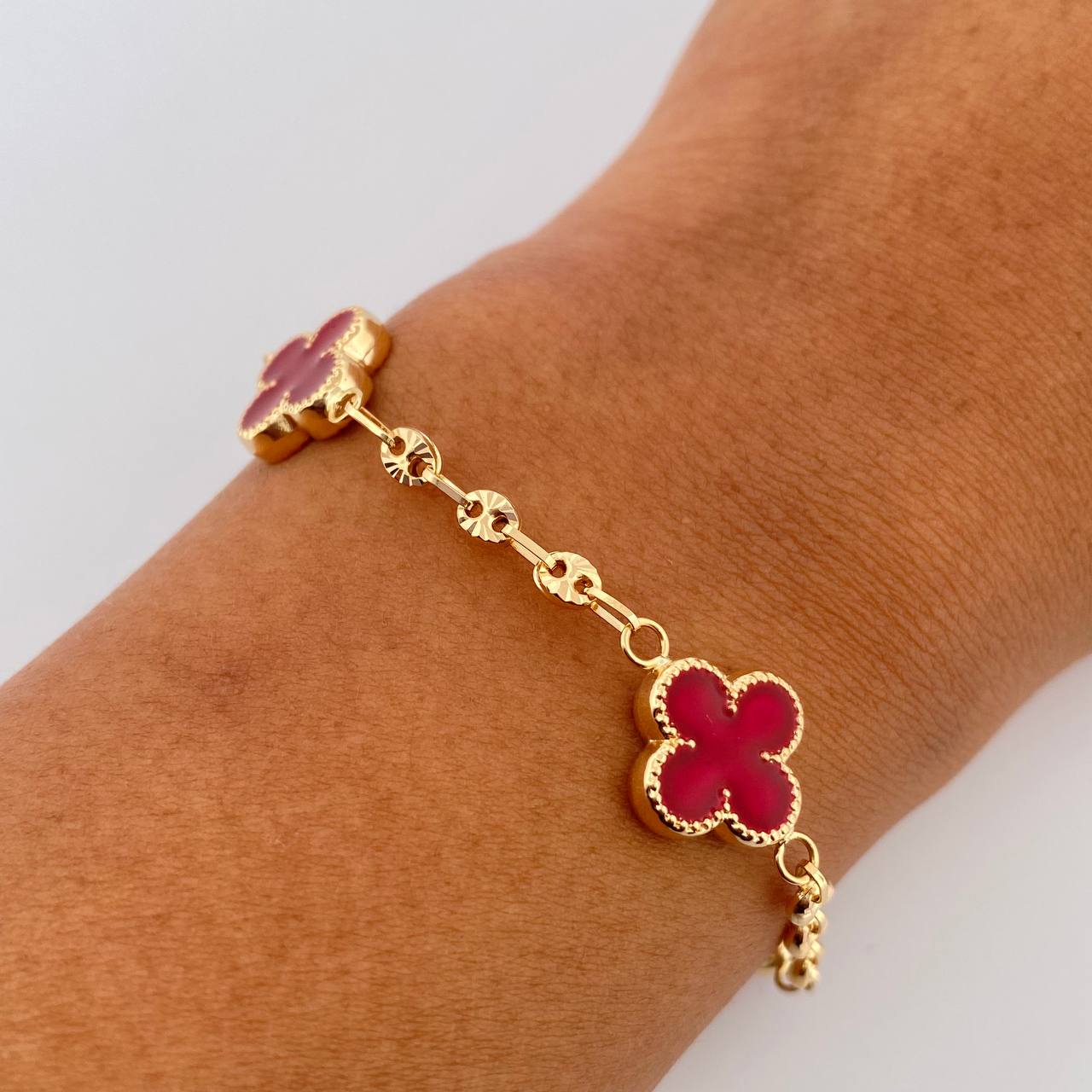 Bracelet GC Clover 5.4gr / 19cm / 3mm Diamond Cut Red Yellow Gold 18K $