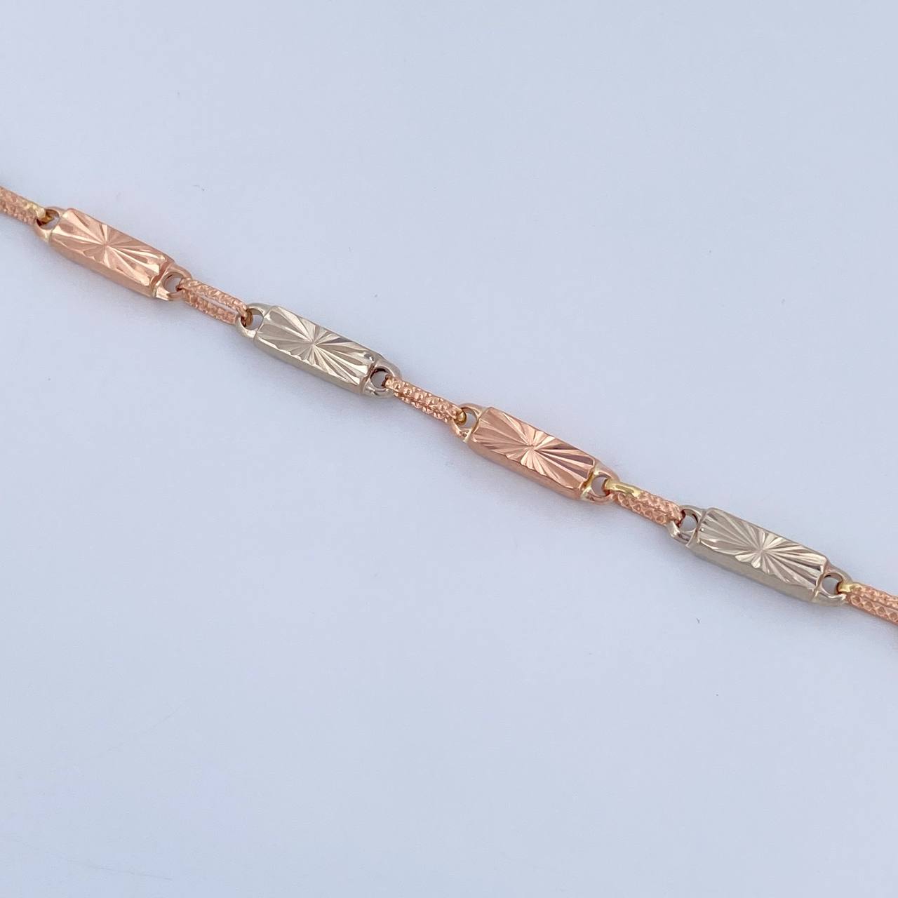 Bracelet Rectangular Link Bracelet 4.4gr / 21.6cm / 3.6mm Diamond Cut Two-tone White and Rose 18K Gold &