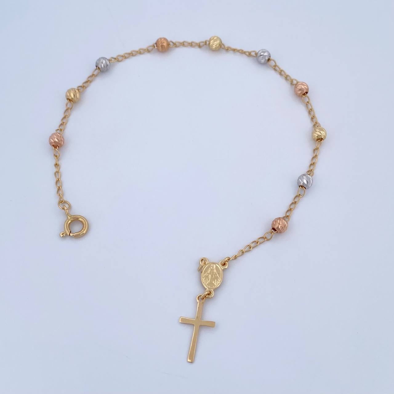 Bracelet Virgin Miraculous Denarius 2.75gr / 19.5cm / 4mm Beads Diamond Cut Three 18K Gold &