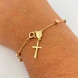 Bracelet Virgin Miraculous Denarius 2.75gr / 19.5cm / 4mm Beads Diamond Cut Three 18K Gold &