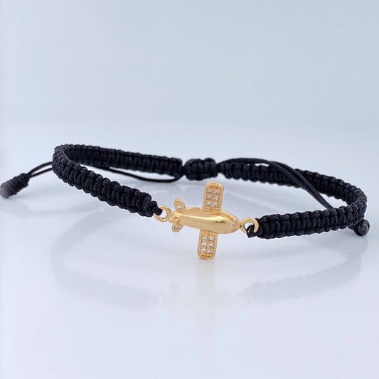 Black Woven Bracelet Airplane 1.45gr / 18K Gold