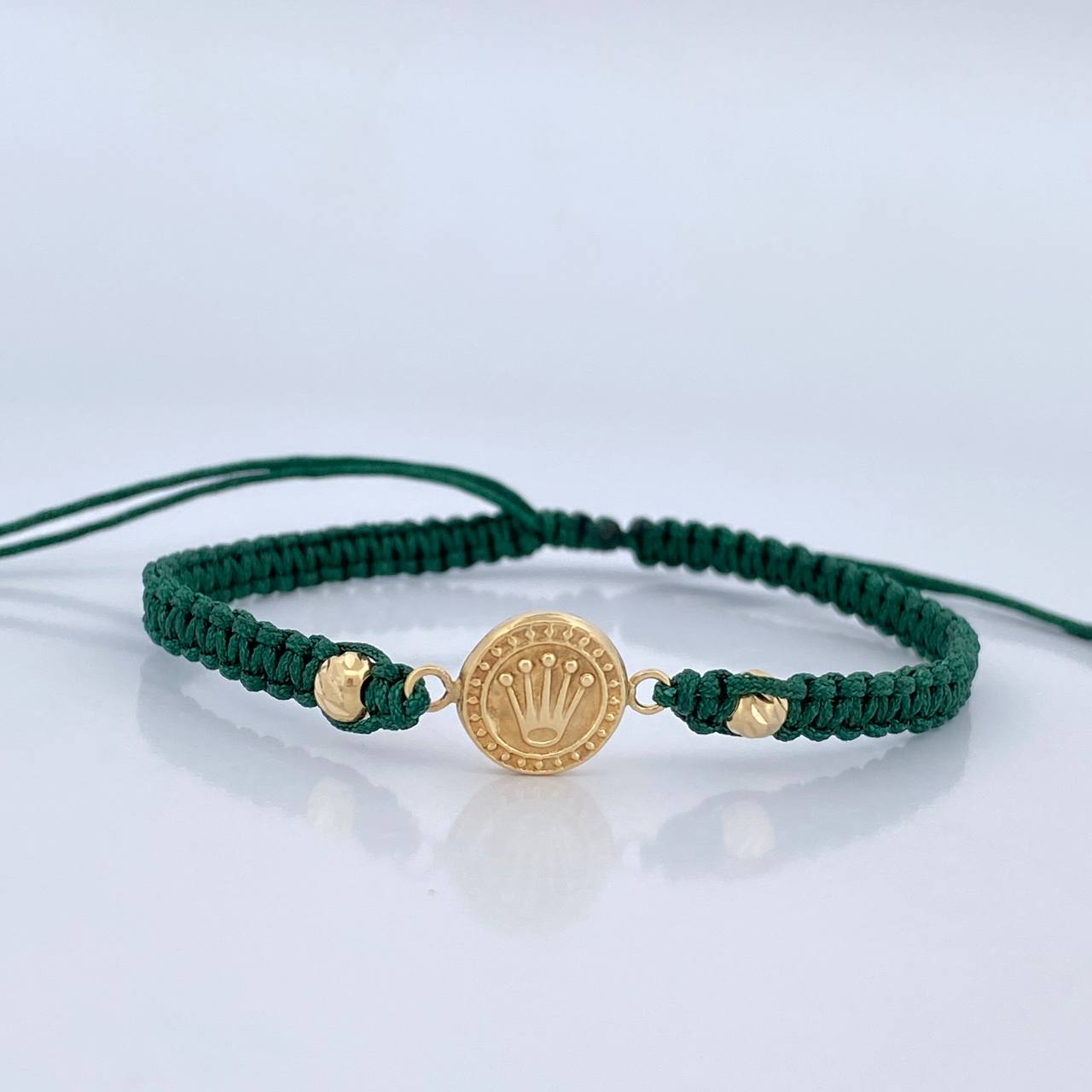 Pulsera Tejida Verde Corona RX 0.75gr / Oro Amarillo 18K &