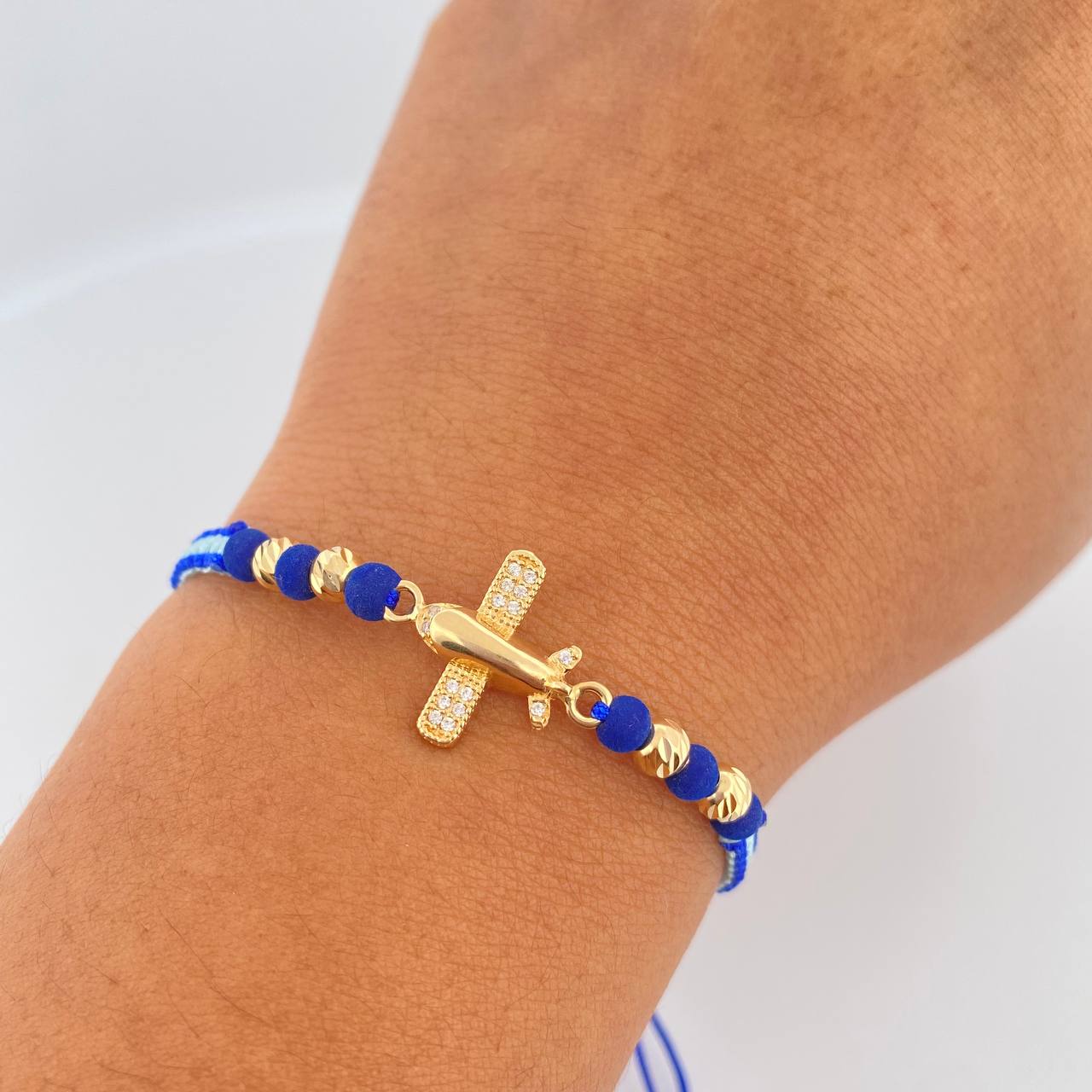 Pulsera Tejida Azul Avion 1.7gr / Oro Amarillo 18K &