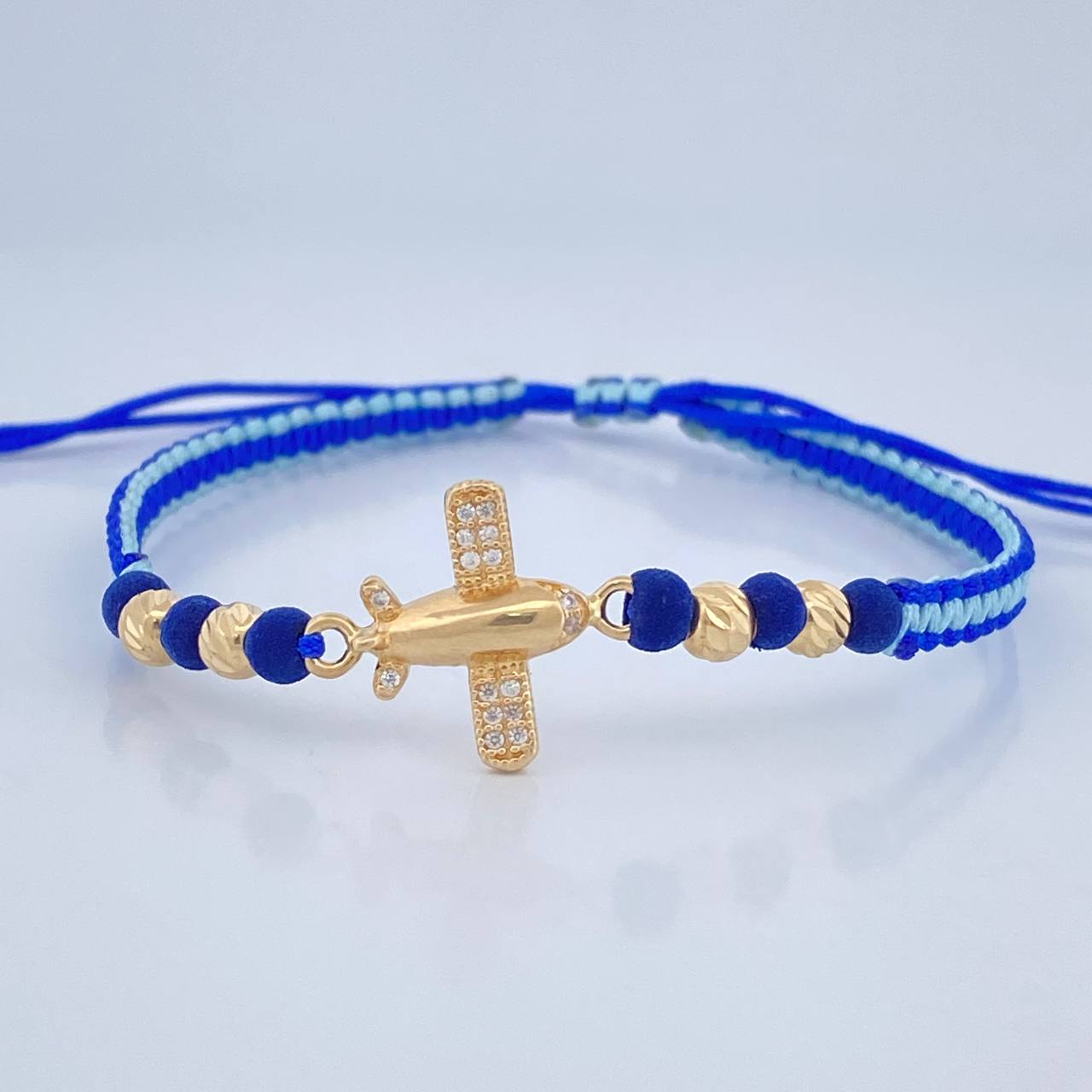Pulsera Tejida Azul Avion 1.7gr / Oro Amarillo 18K &