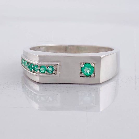 Ring Rectangular Channel Emeralds 21pts 4.25g / T11 1/2 Silver 925