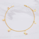 Tobillera Aro Seguido Doble Dijes Colgantes 5.45g / 11 in / 2.2mm Oro Amarillo 18K