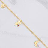 Tobillera Aro Seguido Doble Dijes Colgantes 5.45g / 11 in / 2.2mm Oro Amarillo 18K
