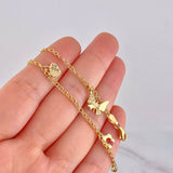 Tobillera Aro Seguido Doble Dijes Colgantes 5.45g / 11 in / 2.2mm Oro Amarillo 18K