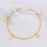 Pulso Aro Seguido Doble Dijes Colgantes 3.6g / 7 3/4 in / 2.2mm Oro Amarillo 18K