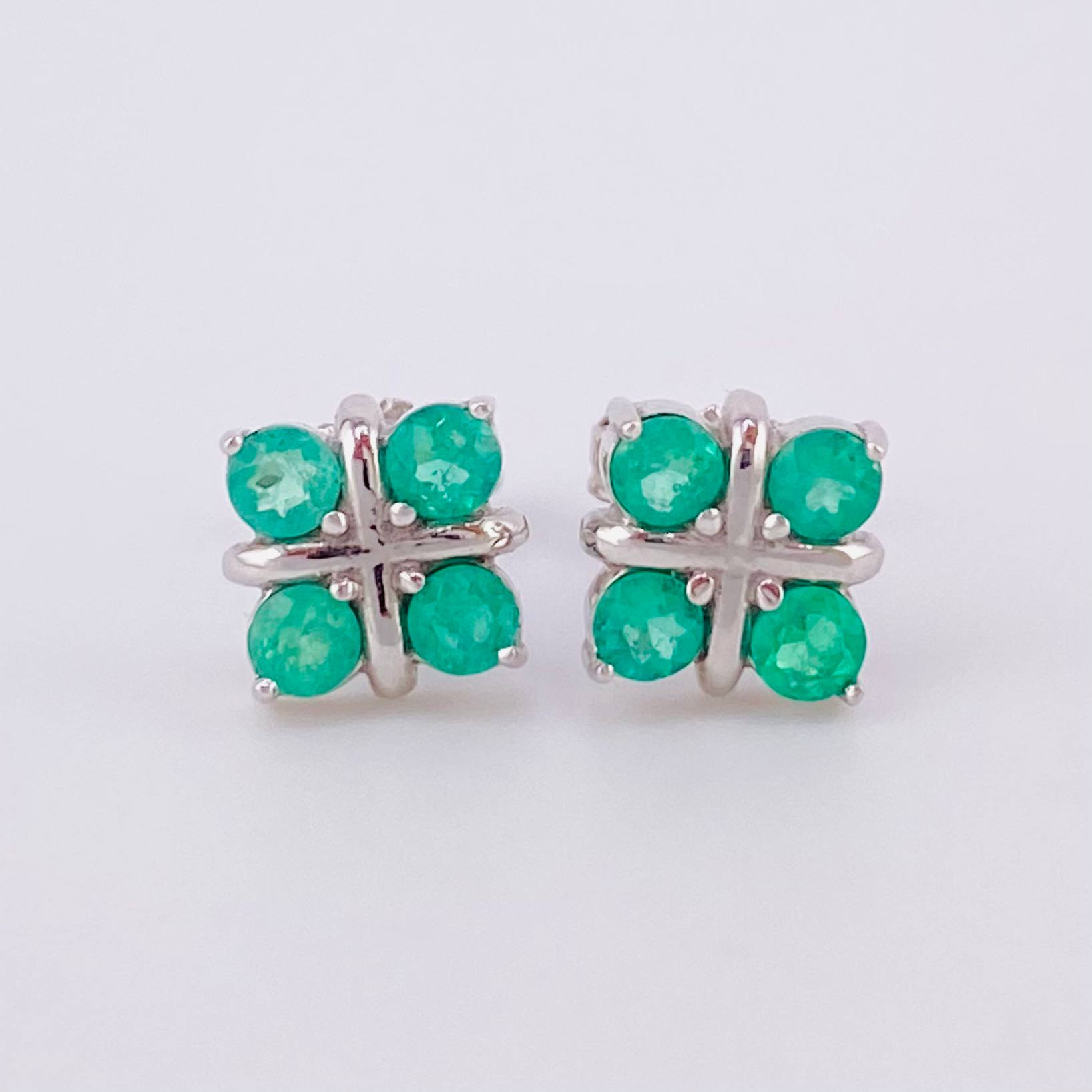 Stud Earrings Flower Gift 2.25gr / 8mm Emeralds 72pts - Lobster Claw Butterfly White Gold (Jewel) *