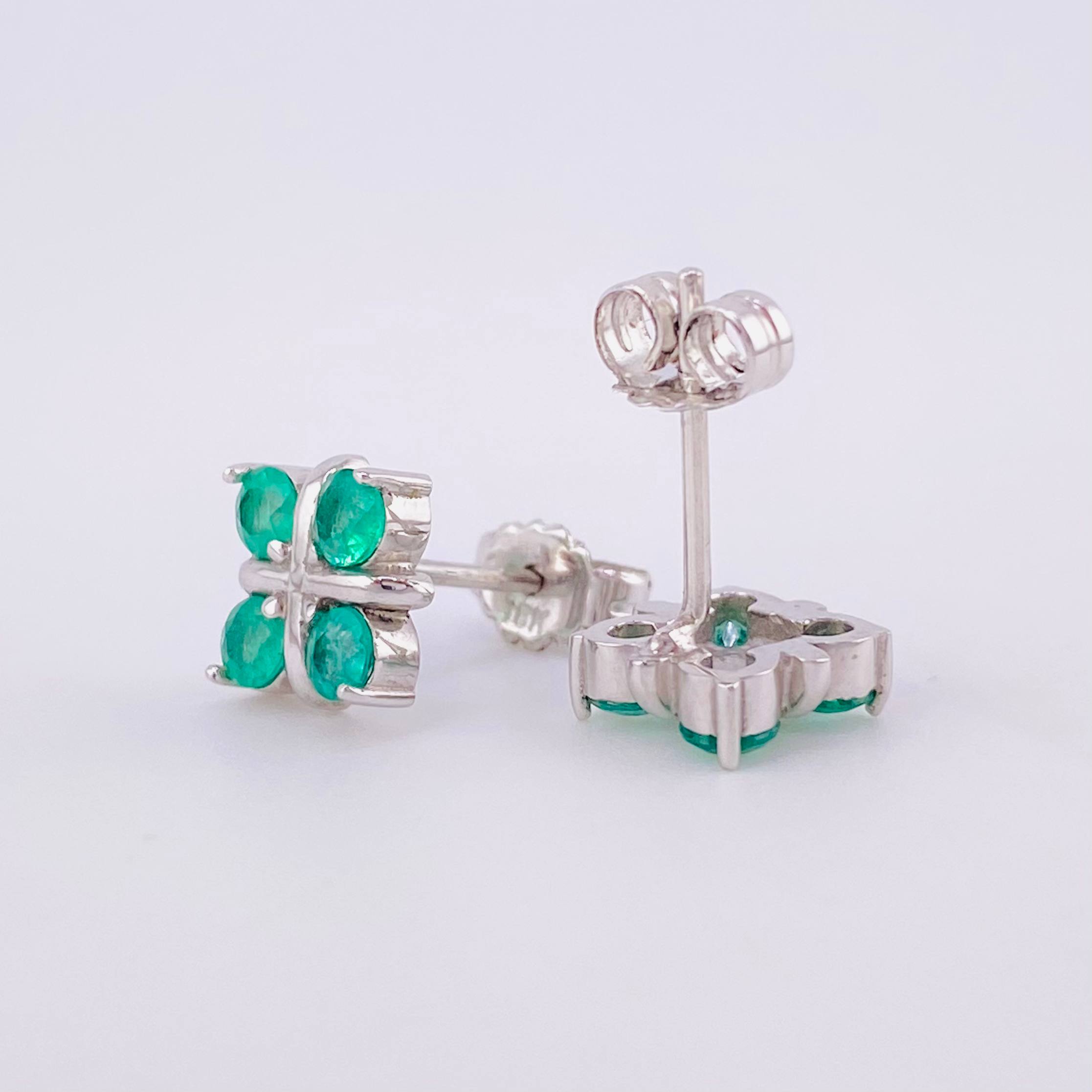Stud Earrings Flower Gift 2.25gr / 8mm Emeralds 72pts - Lobster Claw Butterfly White Gold (Jewel) *