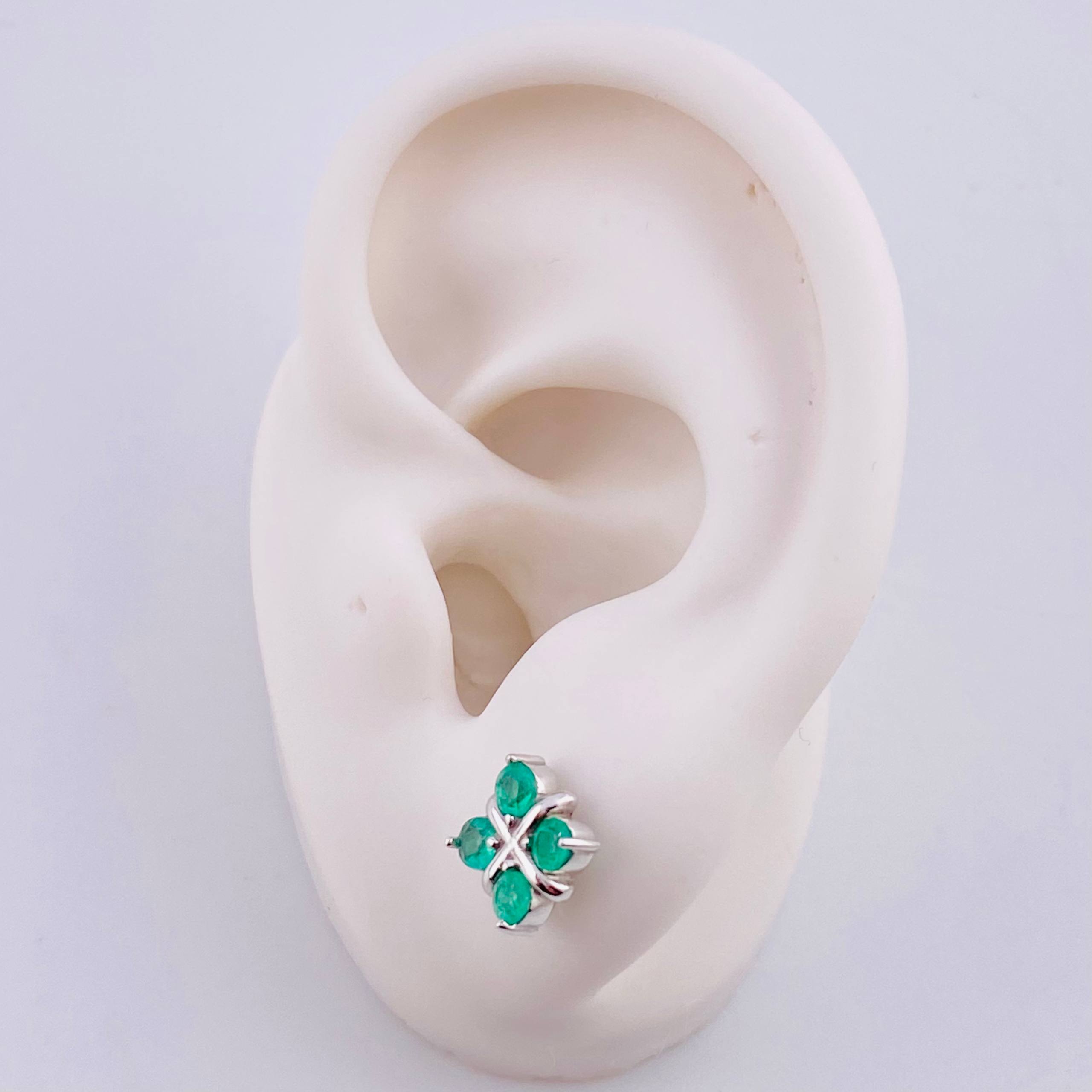 Stud Earrings Flower Gift 2.25gr / 8mm Emeralds 72pts - Lobster Claw Butterfly White Gold (Jewel) *