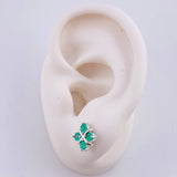 Stud Earrings Flower Gift 2.25gr / 8mm Emeralds 72pts - Lobster Claw Butterfly White Gold (Jewel) *