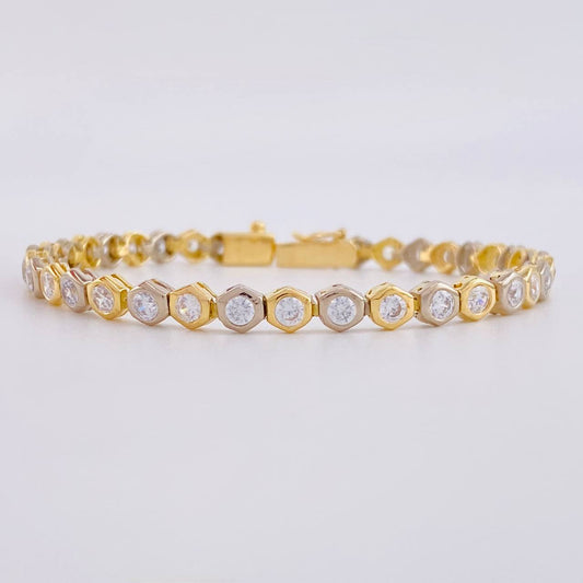 Pulso Tennis Burbuja 13.6g / 7 1/4 in / 4.9mm Dos Oros Amarillo Blanco 18K