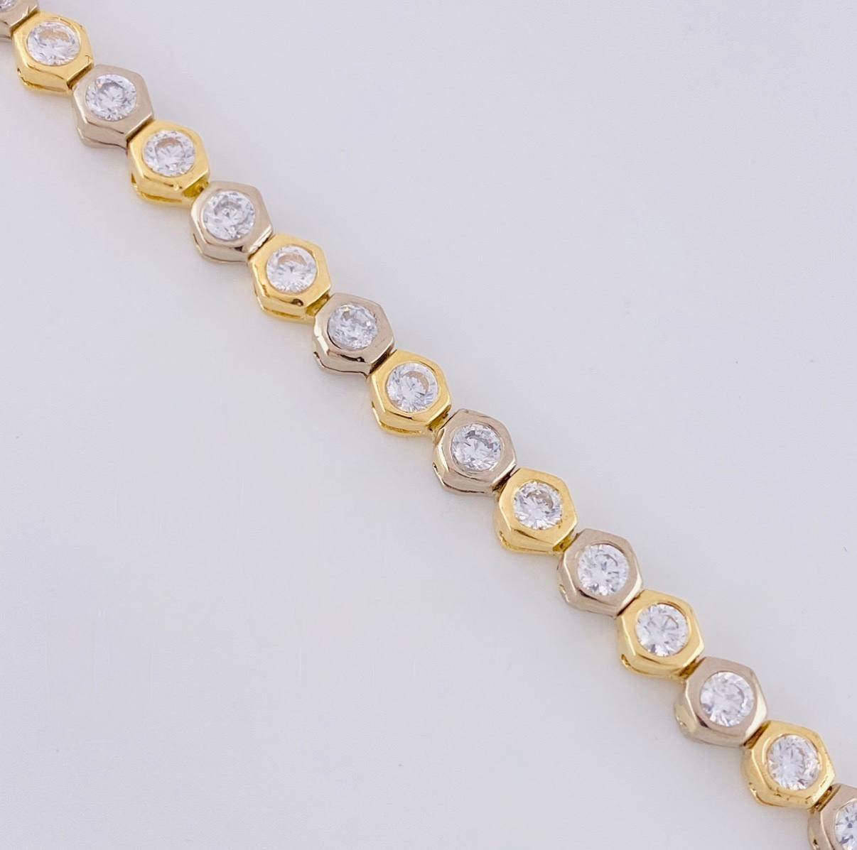 Pulso Tennis Burbuja 13.6g / 7 1/4 in / 4.9mm Dos Oros Amarillo Blanco 18K