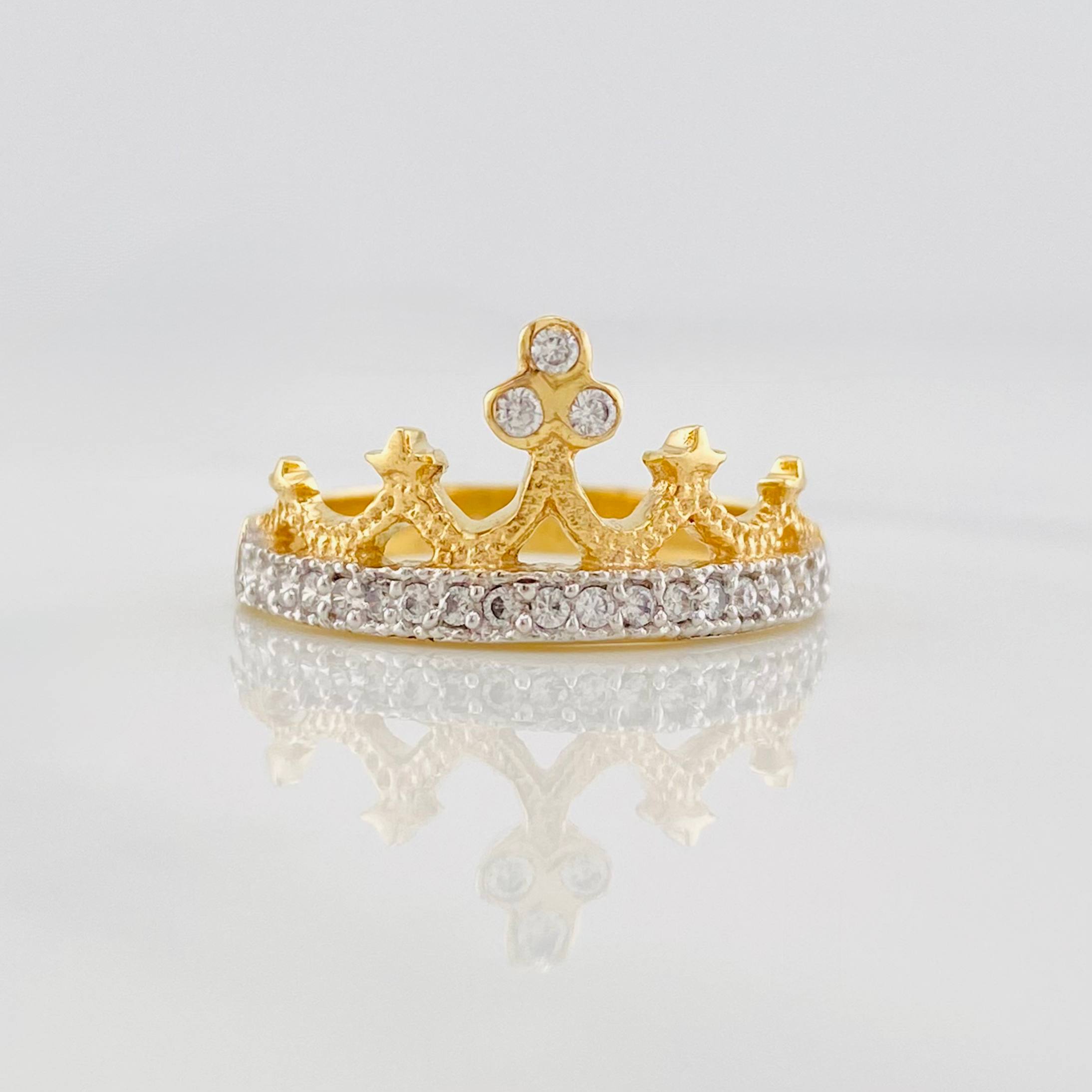 Anillo Corona princesa 2.85g / T7 3/4 Dos Oros Amarillo Blanco 18K