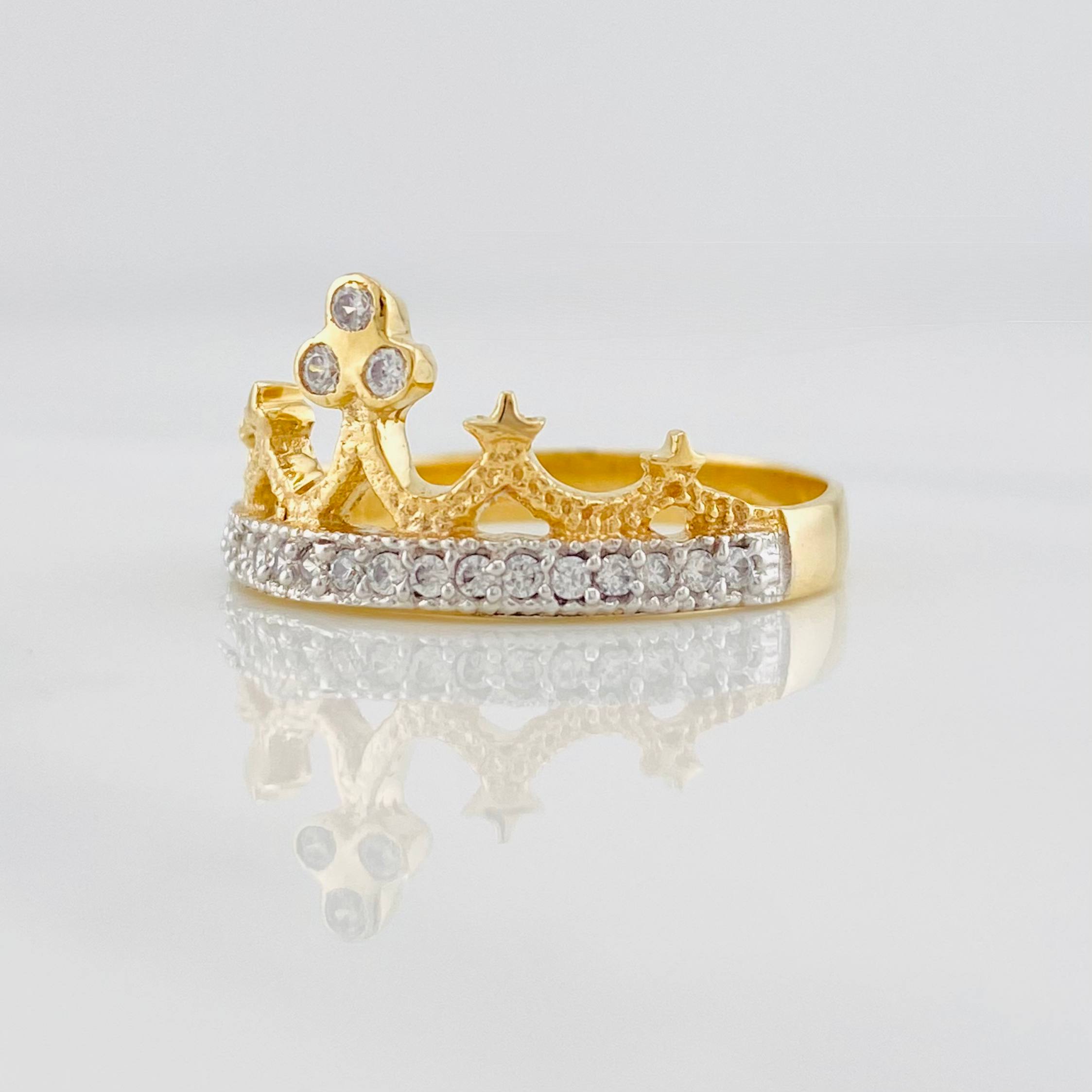 Anillo Corona princesa 2.85g / T7 3/4 Dos Oros Amarillo Blanco 18K