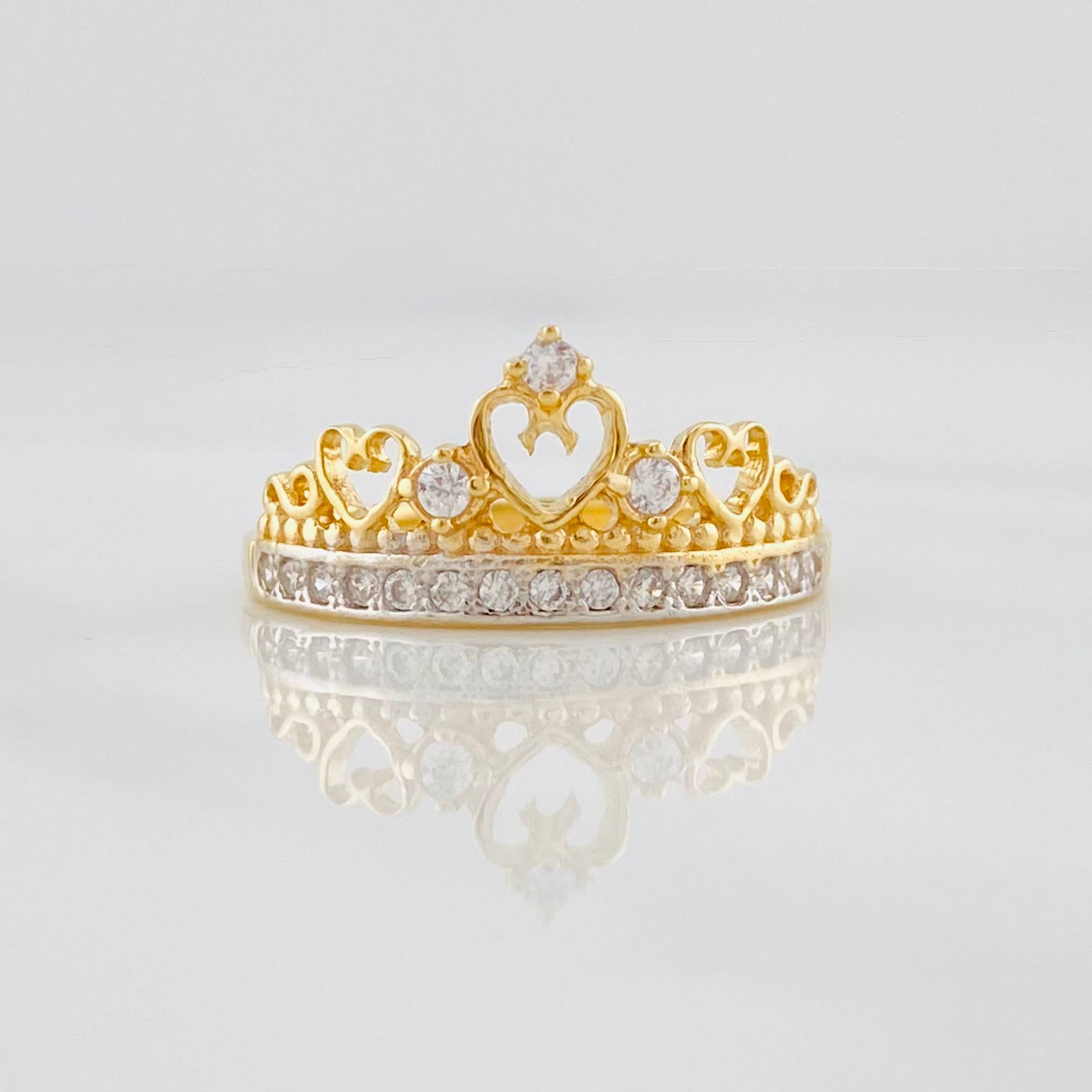Anillo Corona princesa 2.7g / T7 Dos Oros Amarillo Blanco 18K