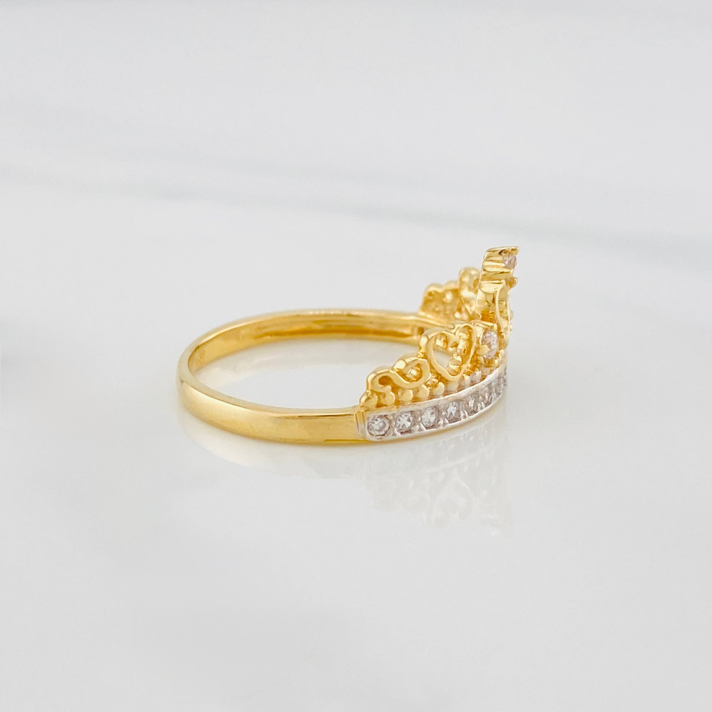 Anillo Corona princesa 2.7g / T7 Dos Oros Amarillo Blanco 18K