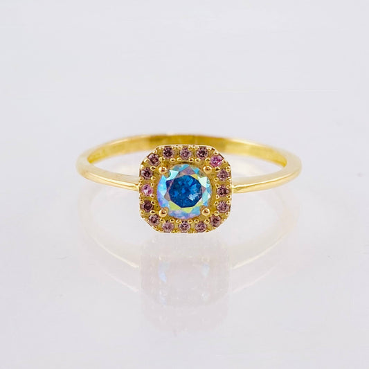 Square Halo Ring 2.05gr / T7 3/4 / 18K Yellow Gold ©