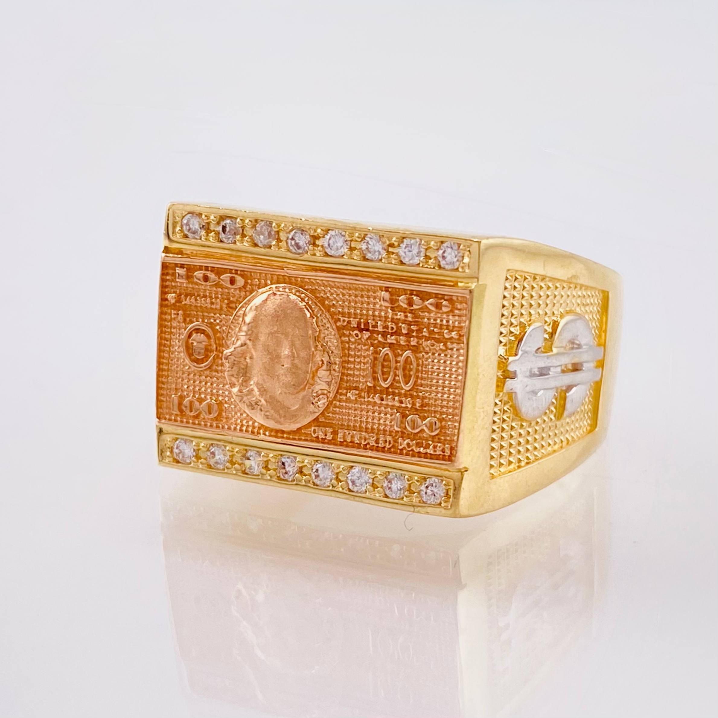 Anillo Sello Dólar 7.7gr / T9 / Tres Oros 18K ©