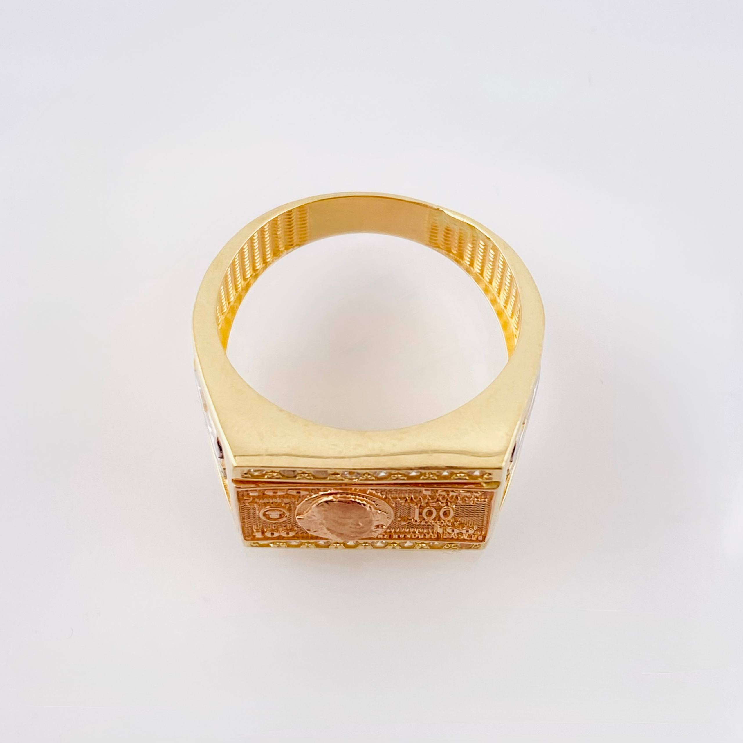 Anillo Sello Dólar 7.7gr / T9 / Tres Oros 18K ©