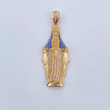 Dije Virgen Milagrosa 7.8gr / 5.2cm / Circones Azules Blancos Dos Oros Amarillo Blanco 18K &
